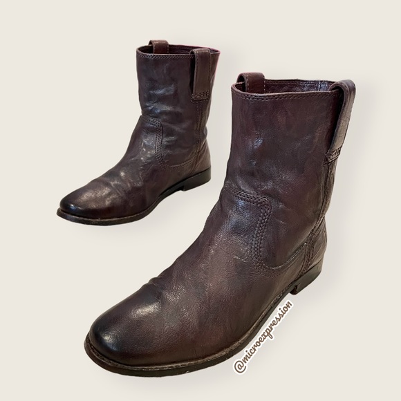 $360 Frye Anna Short Dark Brown Genuine Leather Pull On Comfy Daily Ankle Boots - Picture 8 of 14